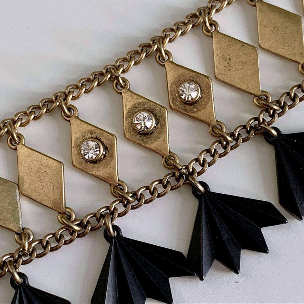 J.Crew Gold Black Collar Necklace Statement Chunky Glam Homecoming Prom Evening - Picture 2 of 4